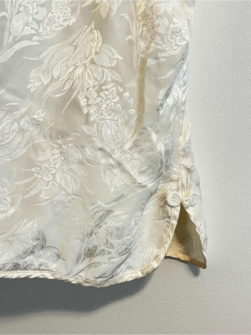 Vintage Private Luxuries 100% Silk Pajama Set Ivory Floral Jacquard Lounge Luxe - Picture 4 of 13